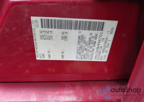 2009 Nissan Altima 2.5 S z USA, uszkodzony, nr VIN 1N4AL21EX9N494701